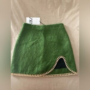 Zara Green Mini Skirt with Gold Chain Accent